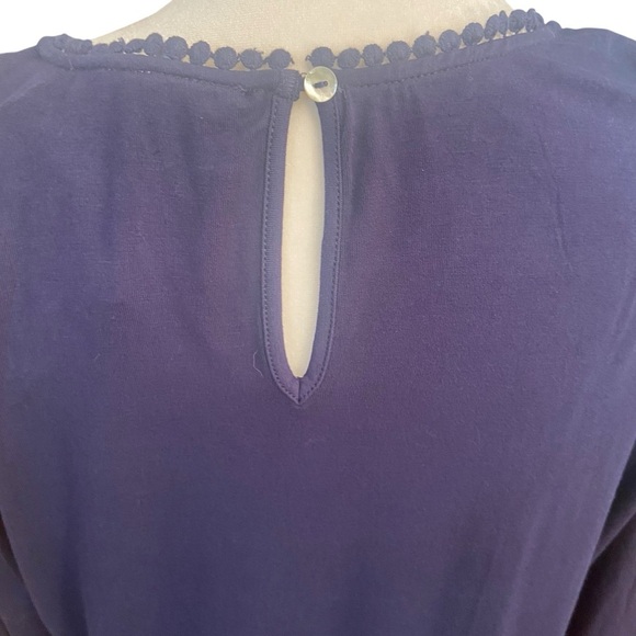 Daniel Rainn Darrel Crochet Yoke Knit Top Size MP Navy Casual Peasant Boho Flowy - Picture 7 of 16